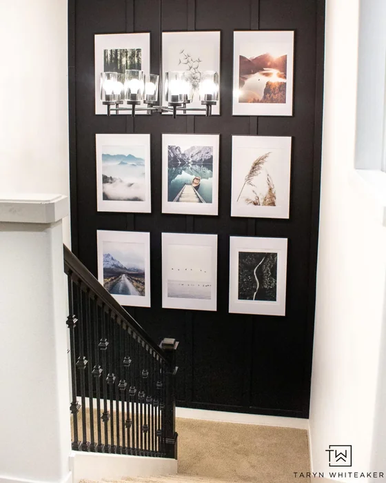 Grid Photo Gallery on Dark Shiplap Accent Wall