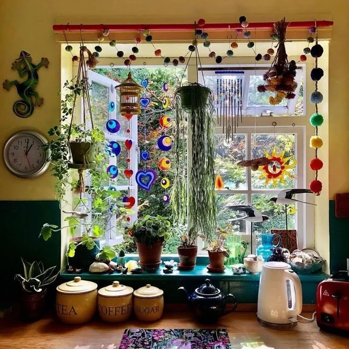 Boho Kitchen Window Hanging Decor