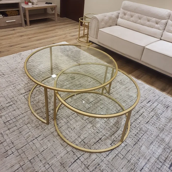 Gold Frame Round Glass Nesting Coffee Tables