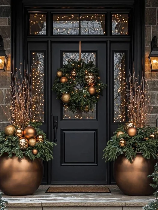 Black Door with Gold Ornament Planters