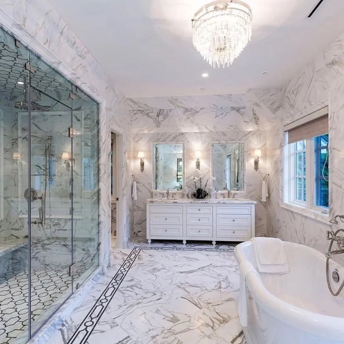 All-White Marble Master Bath