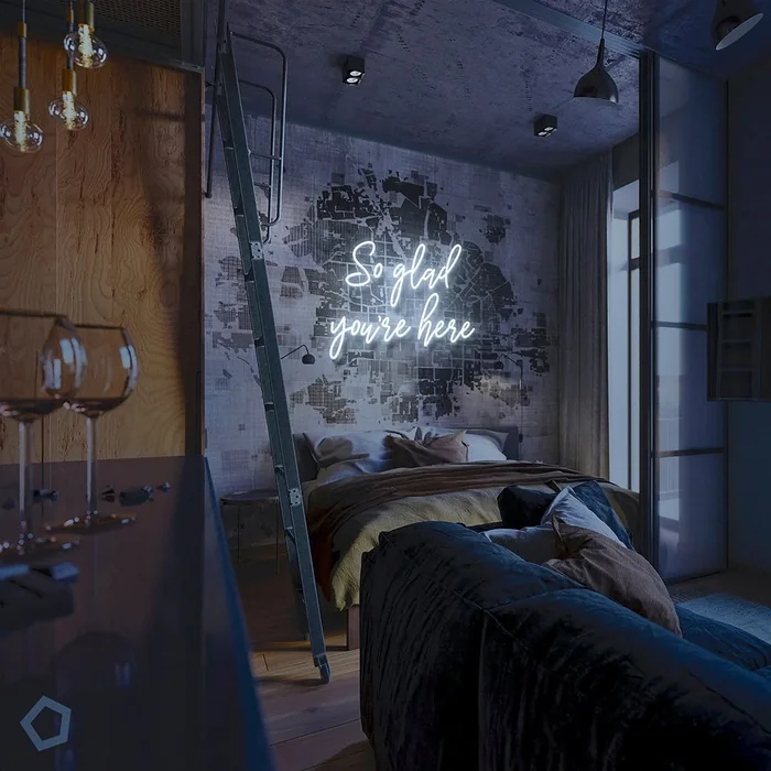 Dark Industrial Neon Sign Bedroom