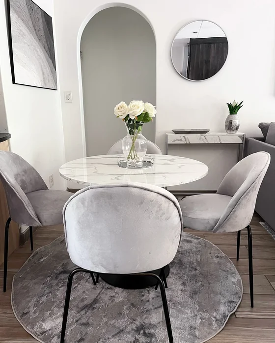 Round Marble Dining Table with Velvet Chairs