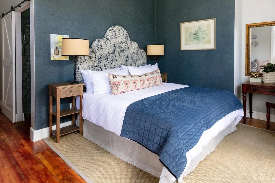 Navy Blue Aesthetic Airbnb Guest Room