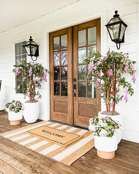Spring Front Door with Wisteria Trees