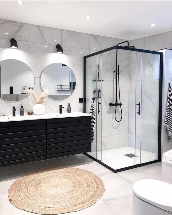 Modern Black & White Double Sink Bathroom