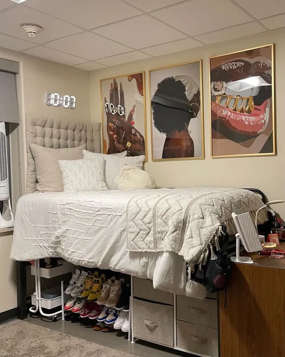 Guys' Dorm with Bold Wall Art & Sneaker Display