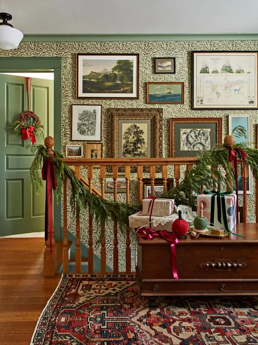 Vintage Staircase with Garland & Gallery Wall