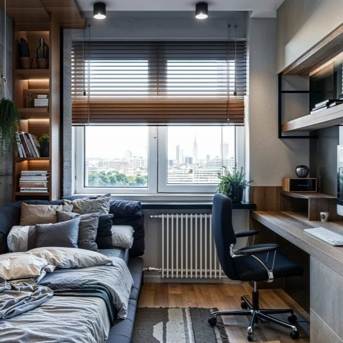 Men's Small Bedroom with Work Setup