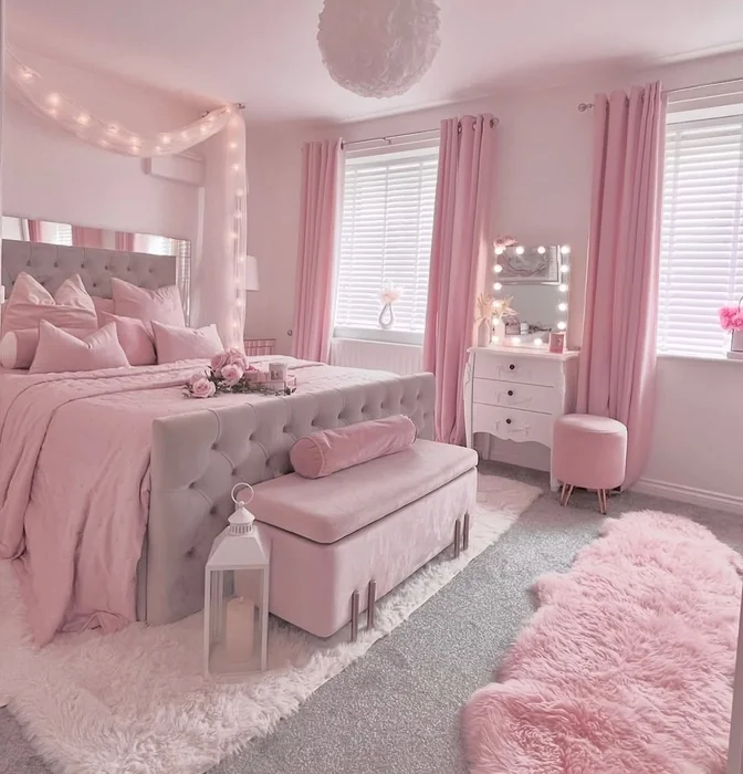 All-Pink Bedroom with Vanity