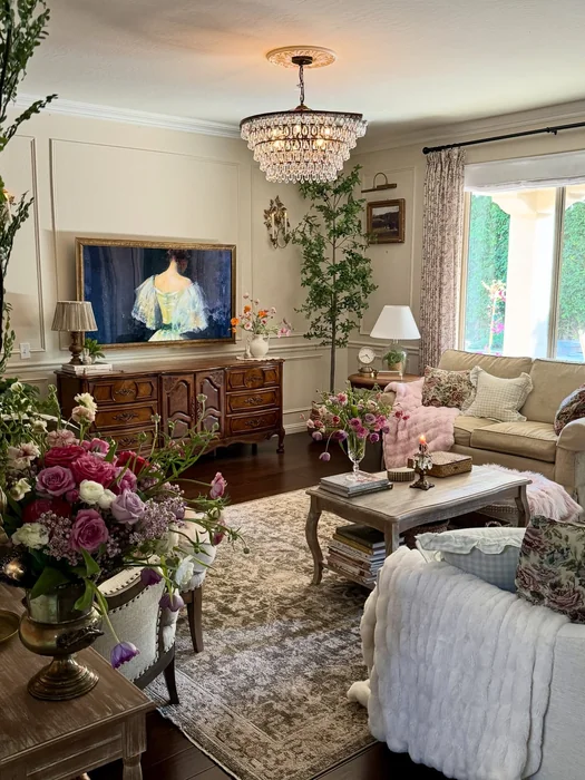 Romantic Spring Living Room with Florals