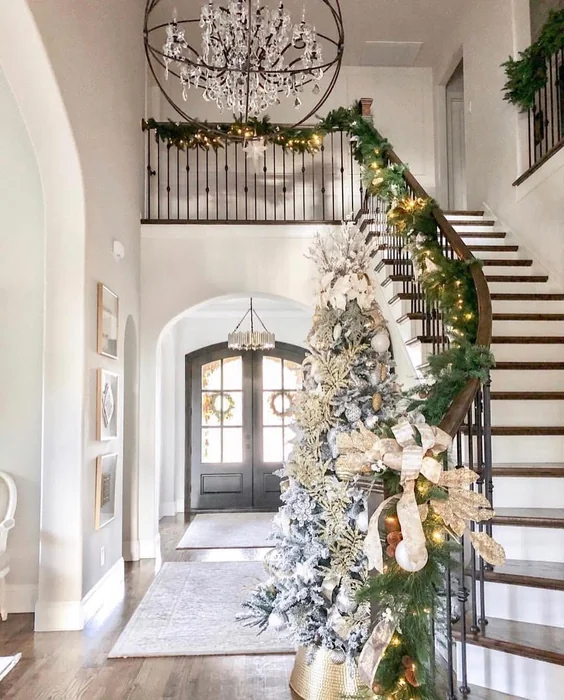 Luxury Foyer with Flocked Tree & Chandelier