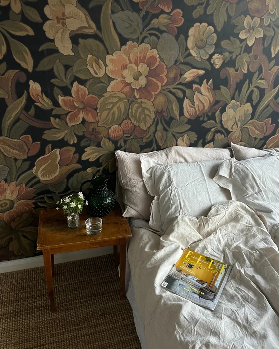Dark Floral Wallpaper Accent Wall Bedroom