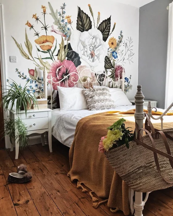 Floral Mural Boho Bedroom
