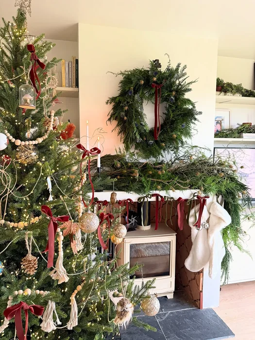 Boho Natural Fireplace & Christmas Tree Corner