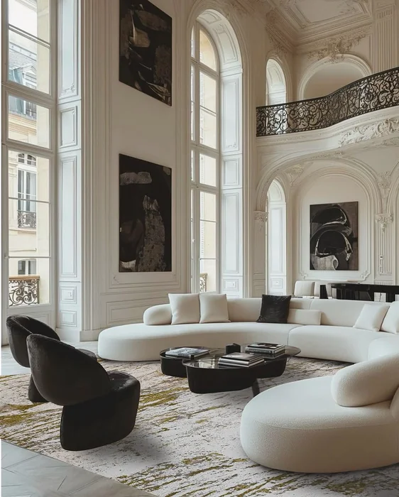 Grand Parisian Salon with Curved White Sofas