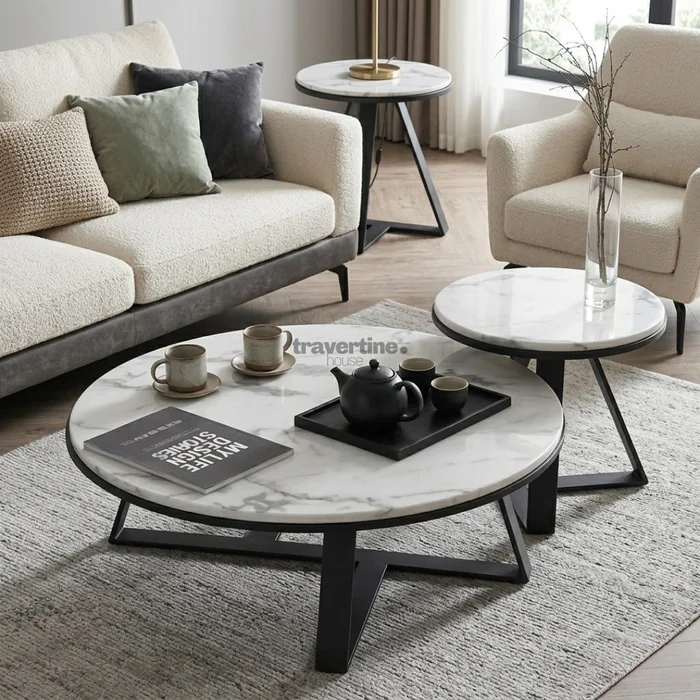 Round Marble Coffee Table Set